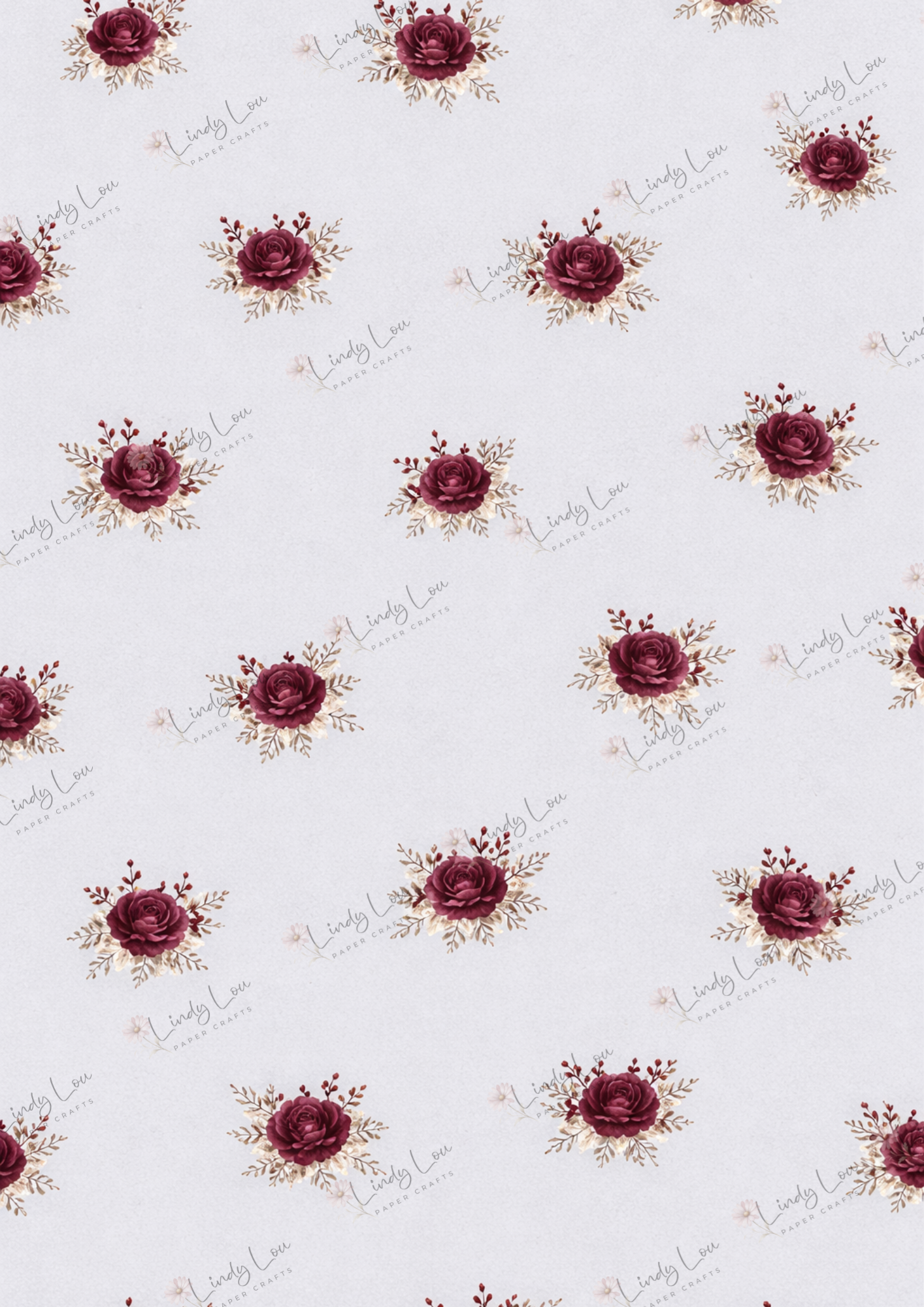A4 Single Sheet - Burgundy & Blue- Rosebud Scatter