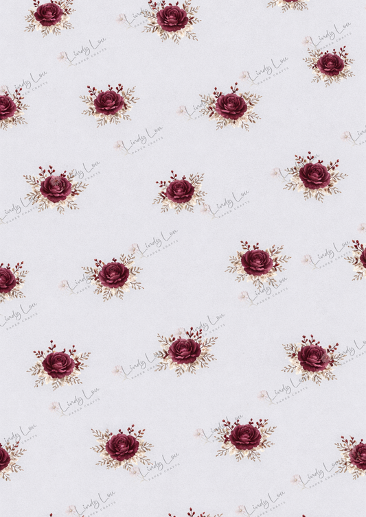 A4 Single Sheet - Burgundy & Blue- Rosebud Scatter