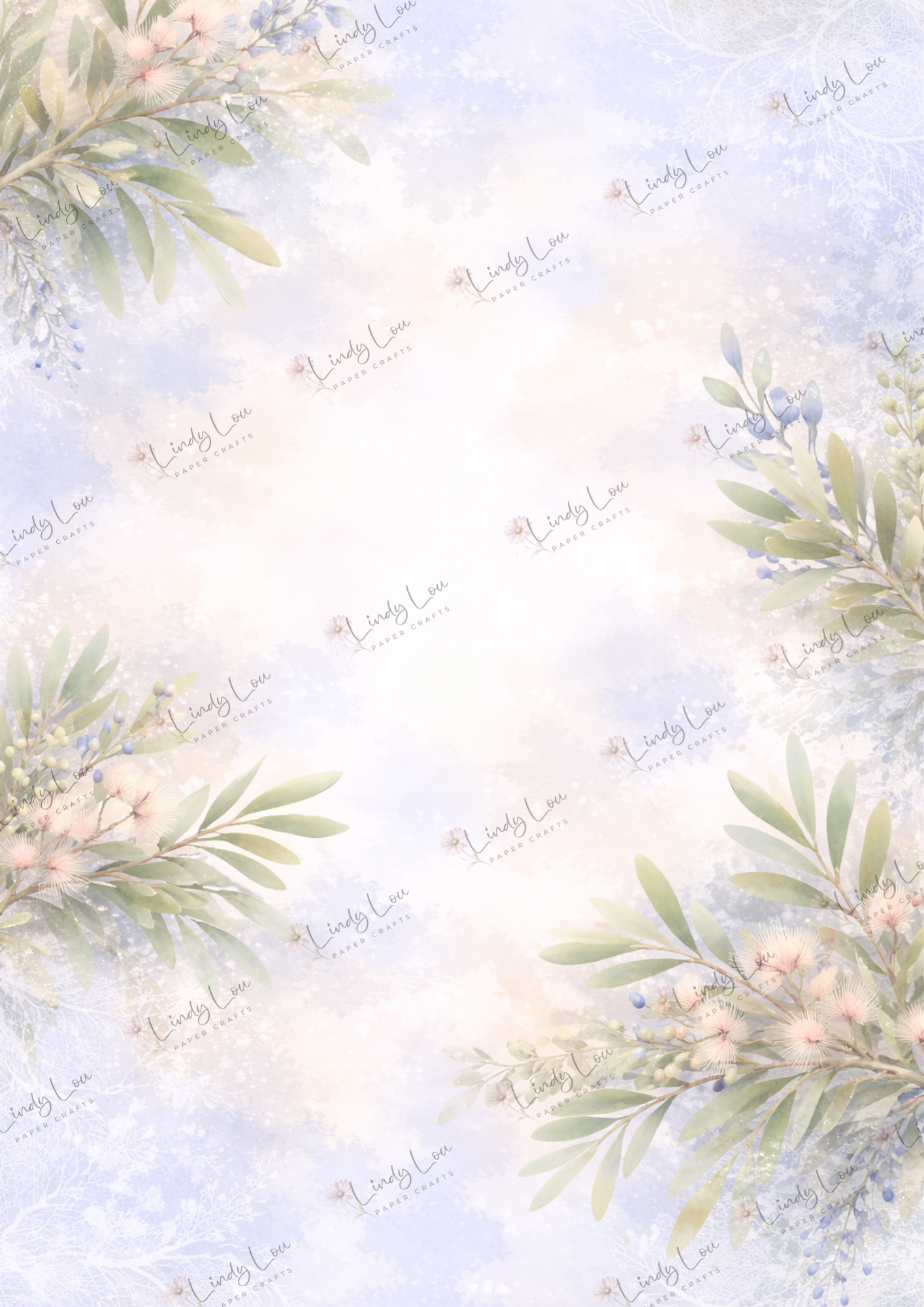 A4 Single Sheet - Bluebirds of Happiness - Blush Wattle