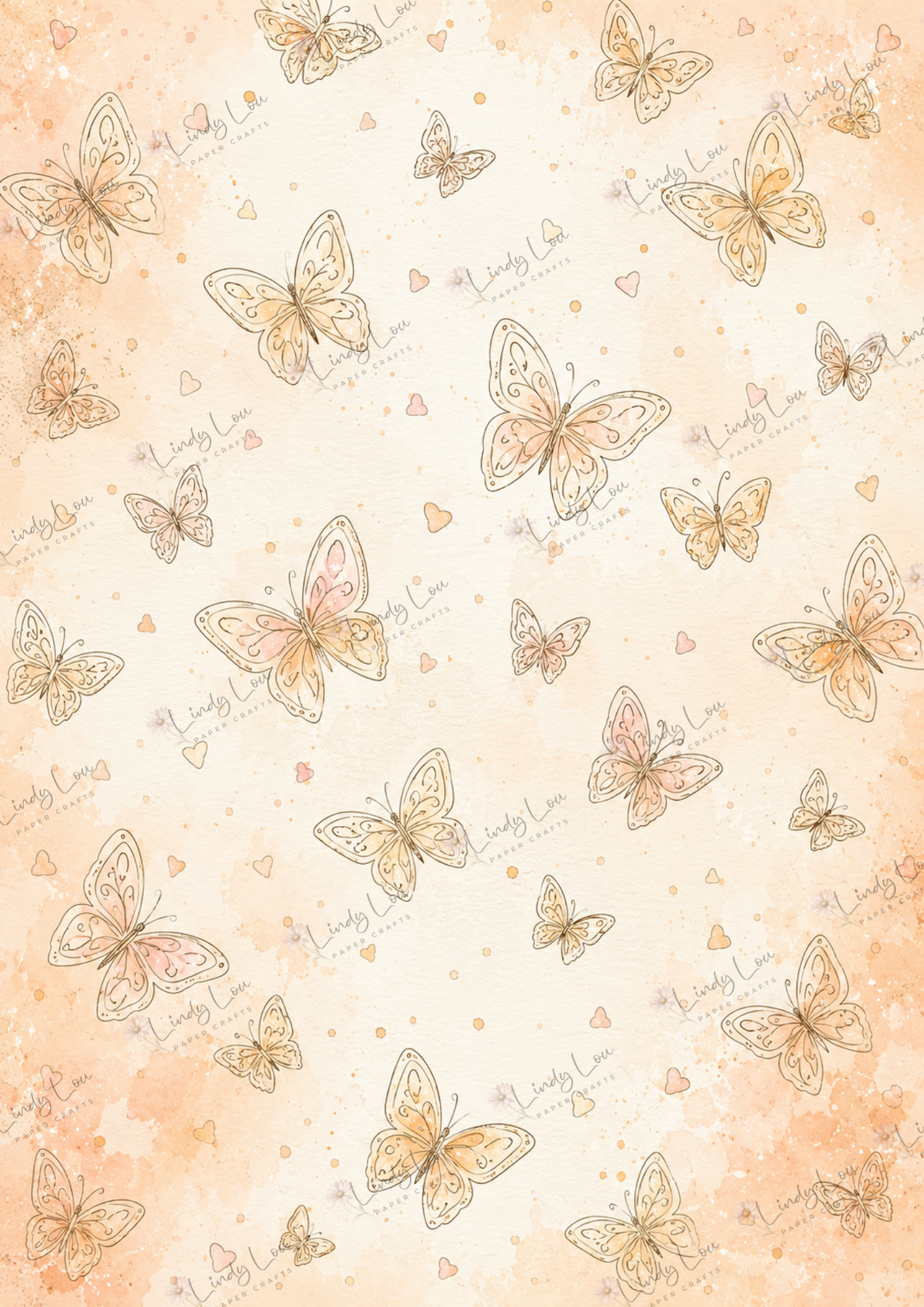 A4 Single Sheet - Butterfly Kisses & Quirky Wishes - Sunset Butterflies