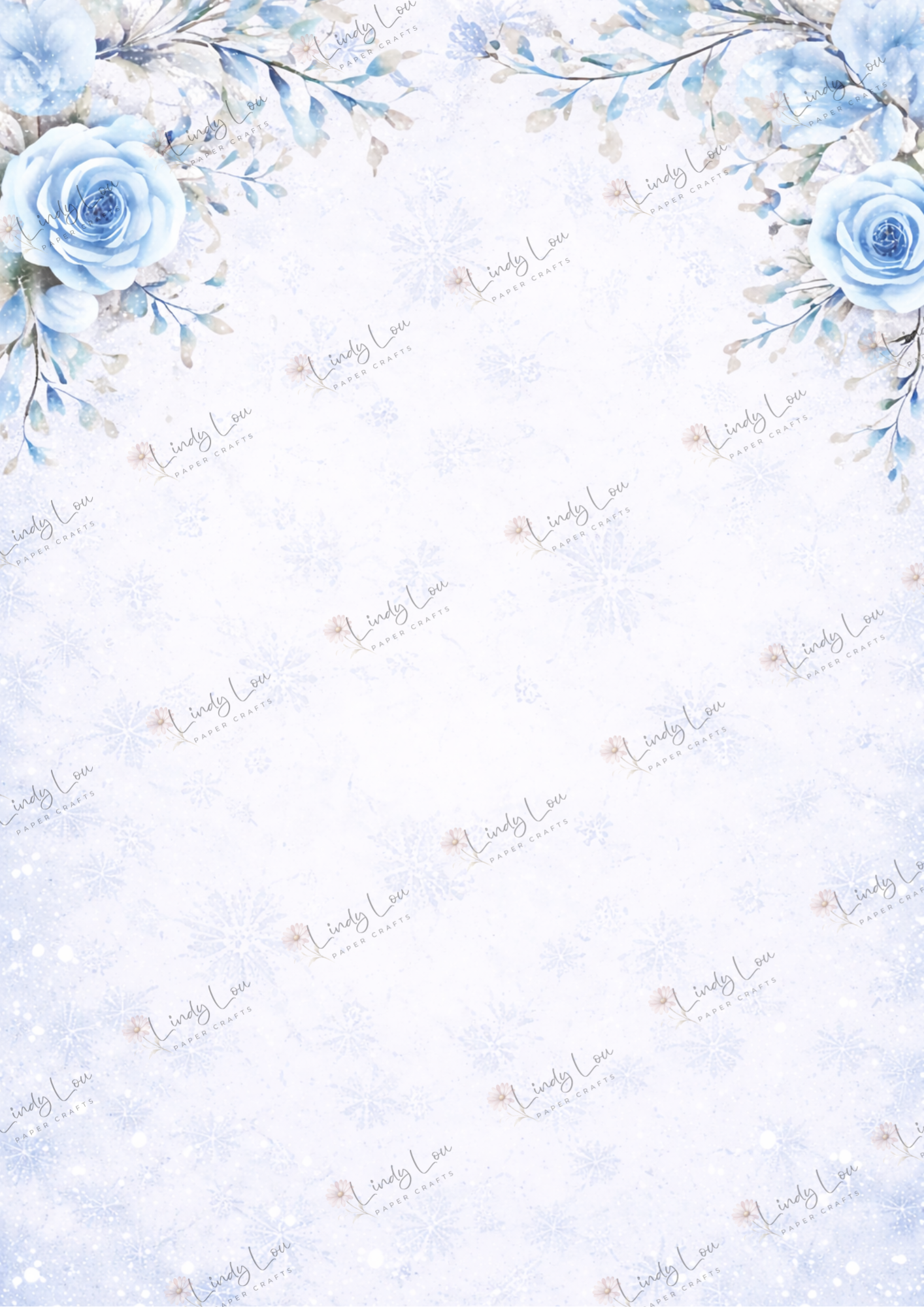 A4 Single Sheet - Whispers in Blue -  Winter Rose Whisper