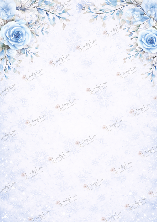 A4 Single Sheet - Whispers in Blue -  Winter Rose Whisper