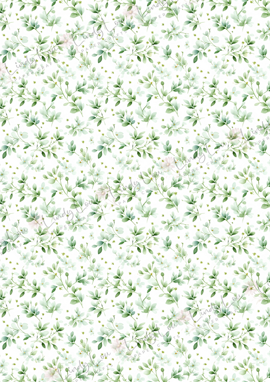 A4 Single Sheet - Blossom & Bluebirds - Green Leaf