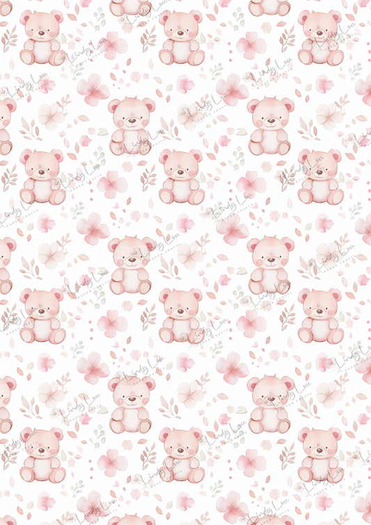 A4 Single Sheet - Sweet Baby Girl - Giggly Bears