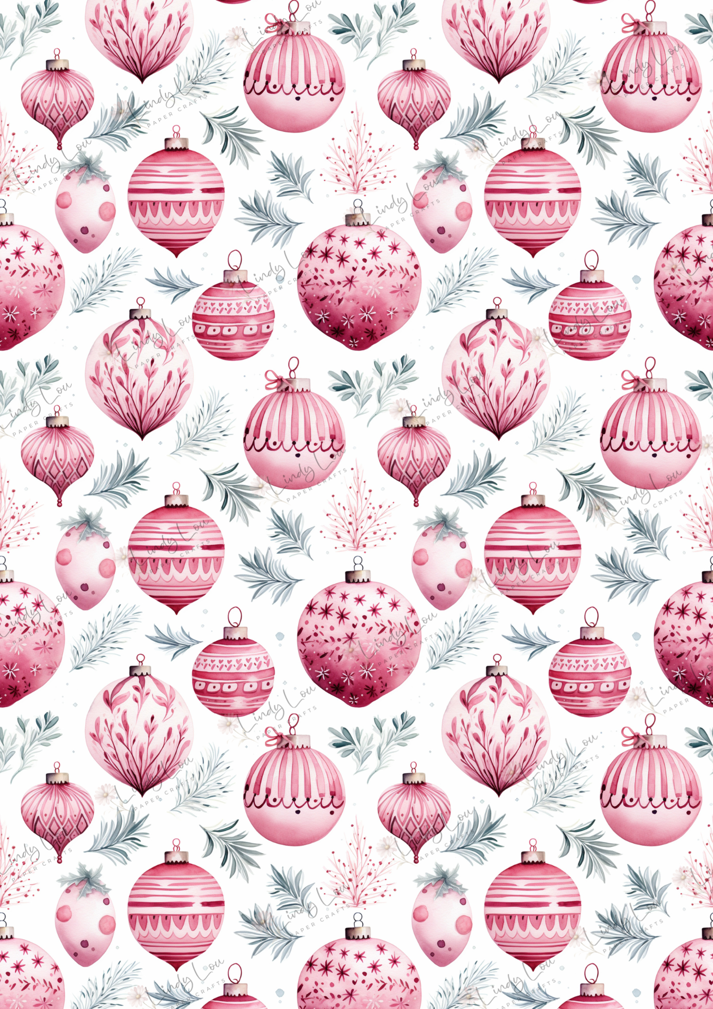 A4 Single Sheet - Pink Christmas - Sugarplum Baubles