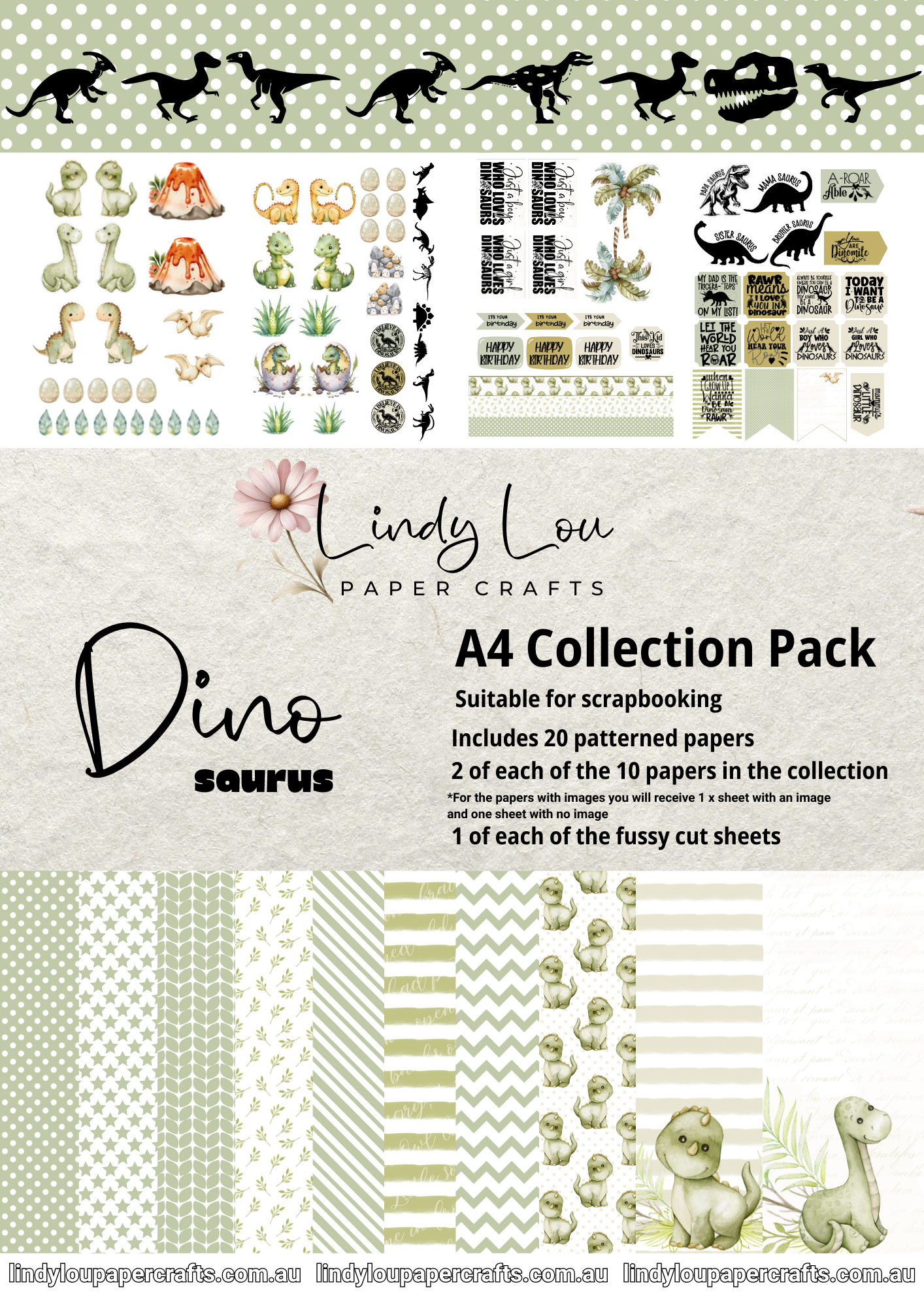 A4 Paper Collection - Dino Saurus – Lindy Lou Paper Crafts