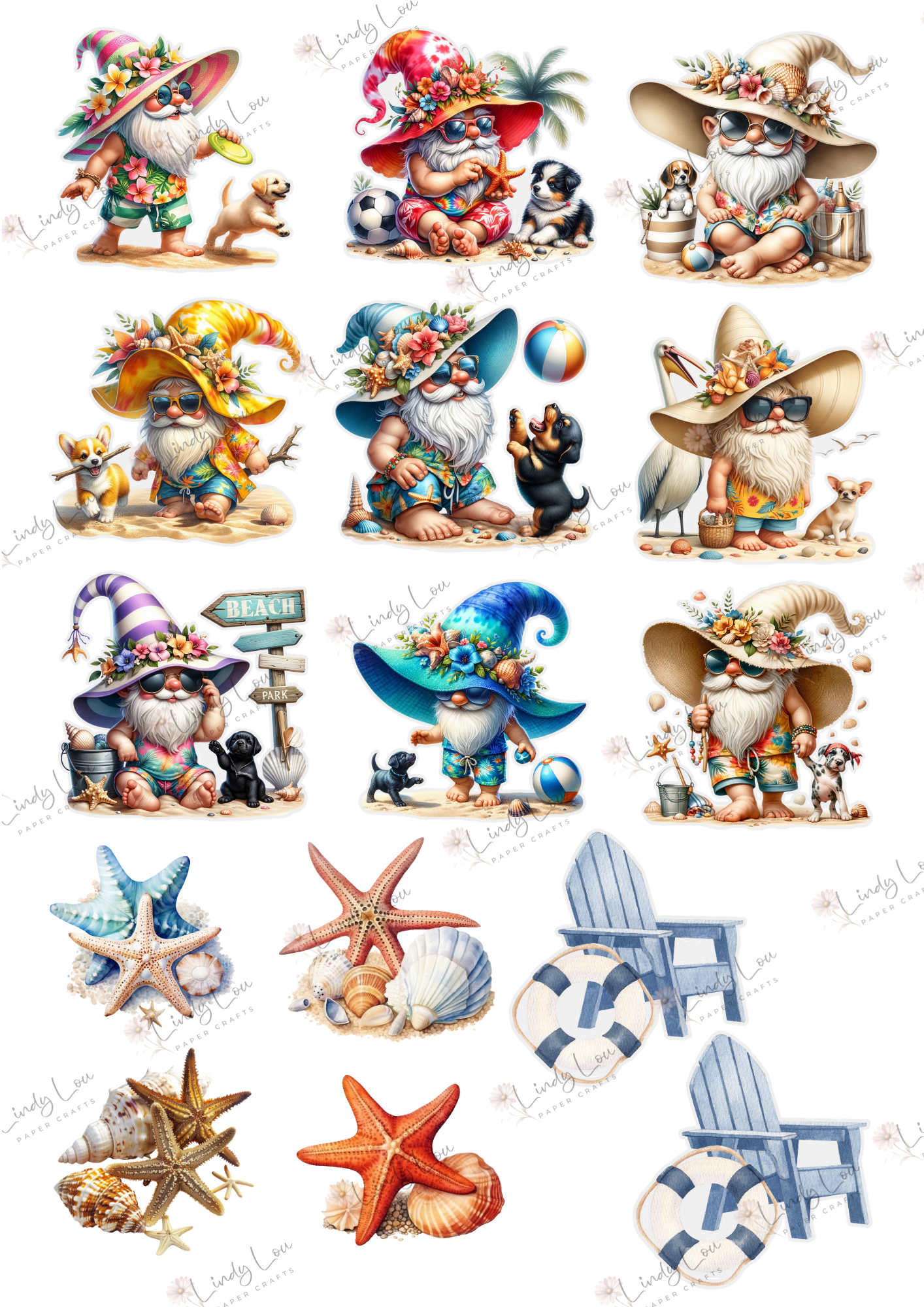 A4 Fusy Cut Sheets- Beach Day Buddies - Beachside Gnomes