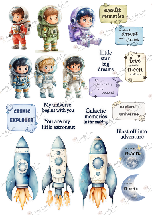 A4 Fussy Cut Sheets - Cosmic Cuties - Blast Off Adventures