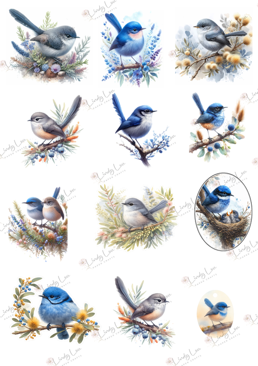A4 Fussy Cut Sheets  - Bluebirds of Happiness - Feathered Friends