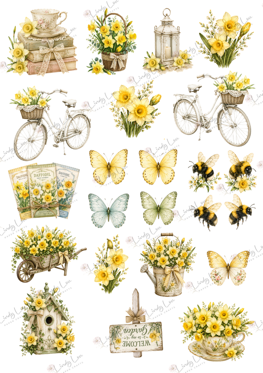 A4 Fussy Cut Sheets  - Mum's Daffodils - Garden Delights