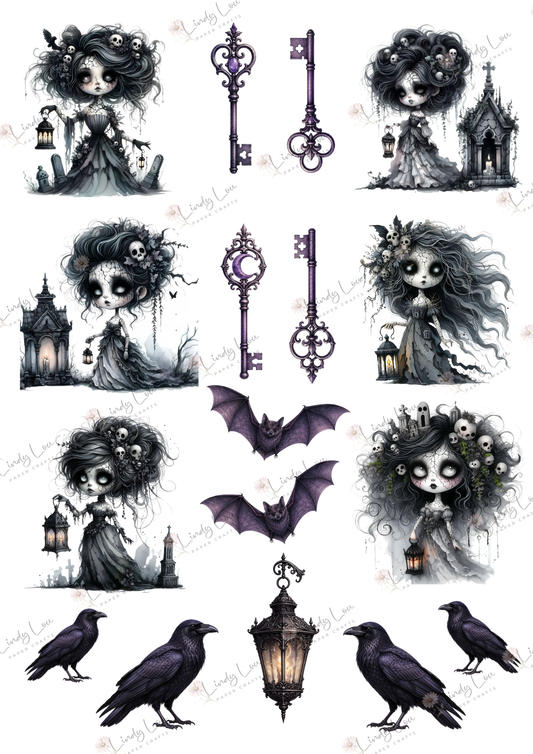 A4 Fussy Cut Sheets  - Goth Girl Dreams - Gothic Gatherings
