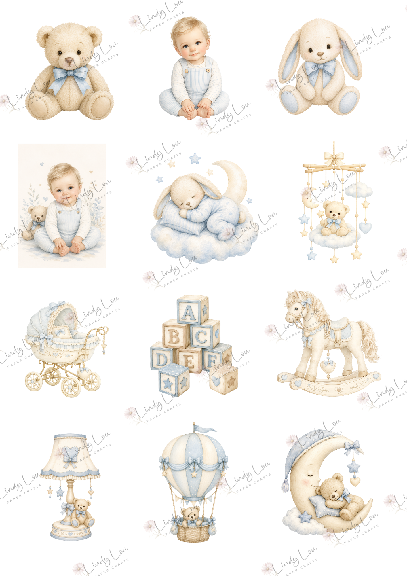 A4 Fussy Cut Sheets  - Baby Boy - Nursery Keepsakes