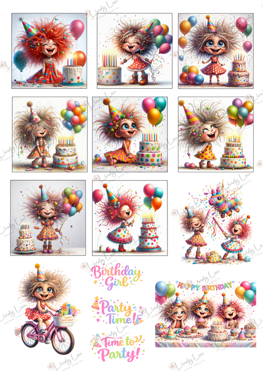 A4 Fussy Cut Sheets  - Birthday Giggles - Party Time Pals