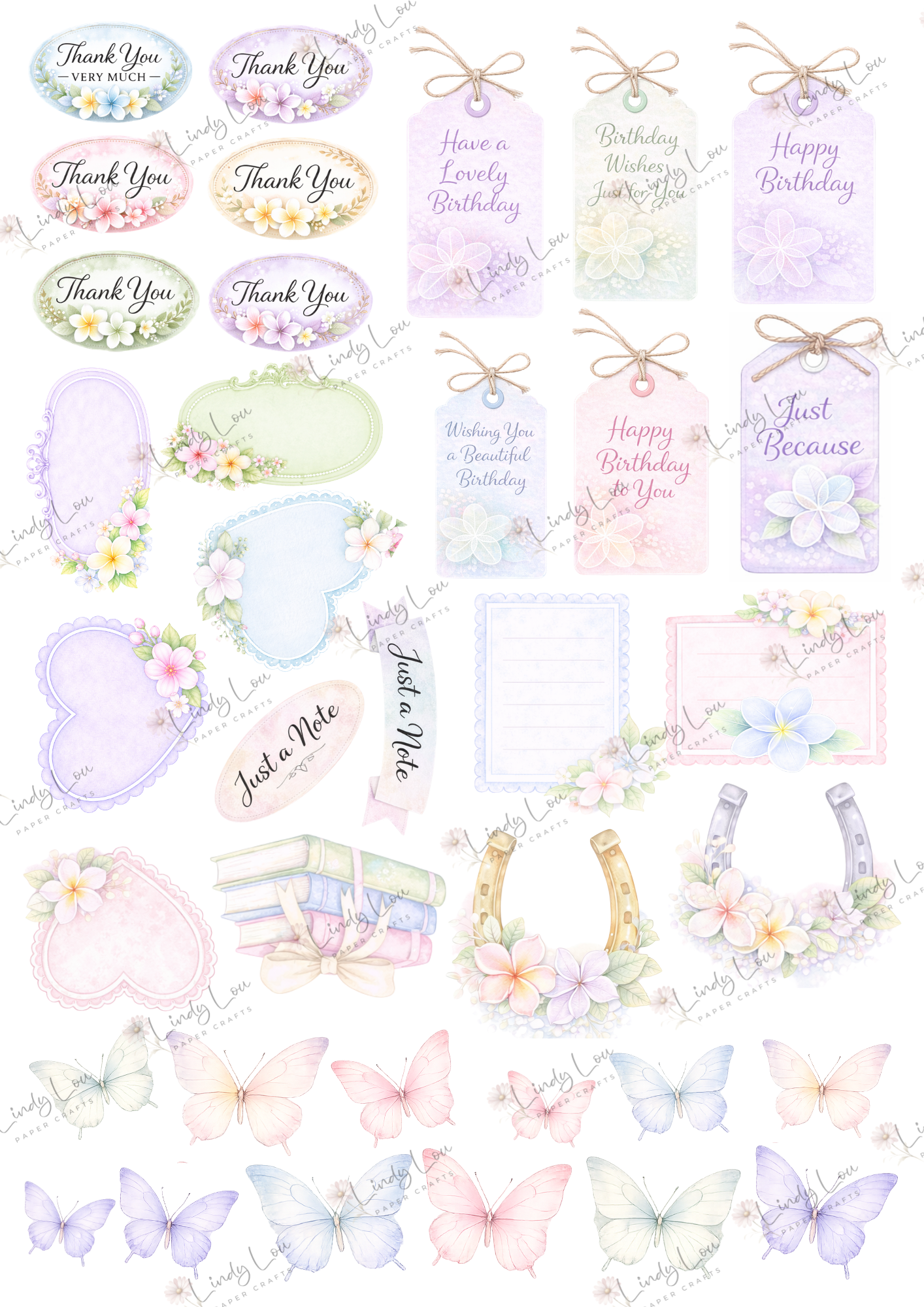 A4 Fussy Cut Sheets  - Softly Spoken - Pretty Little Notes