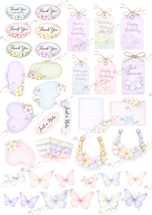 A4 Fussy Cut Sheets  - Softly Spoken - Pretty Little Notes