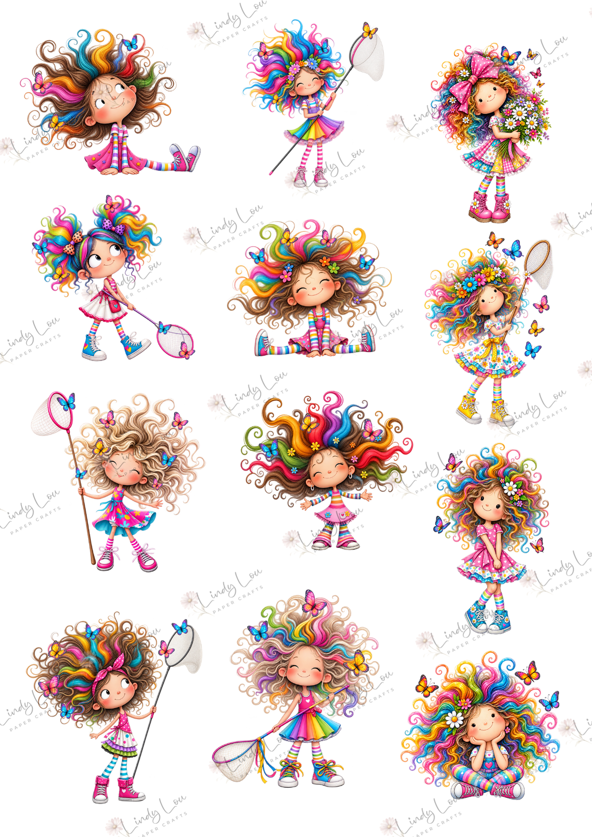 A4 Fussy Cut Sheets - Butterfly Kisses & Quirky Wishes - Rainbow Fizz
