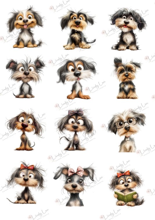 A4 Fussy Cut Sheets  - Pawsitively Adorable - Scruffy Sweethearts