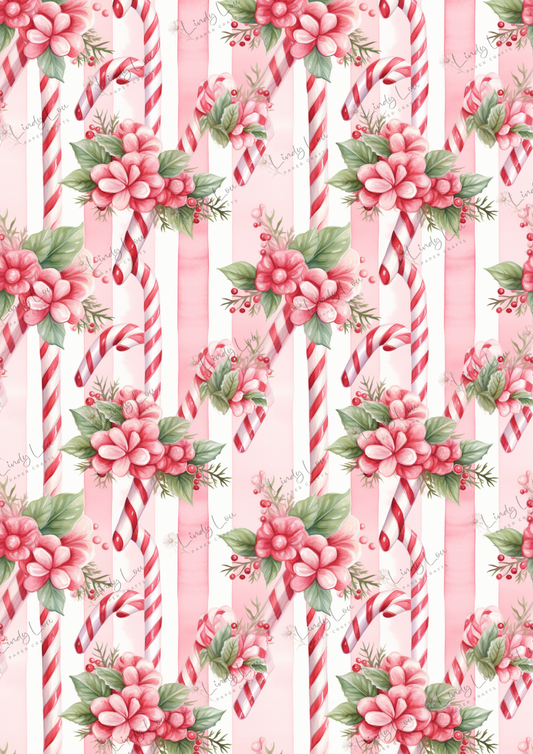 A4 Single Sheet - Pink Christmas - Candy Canes