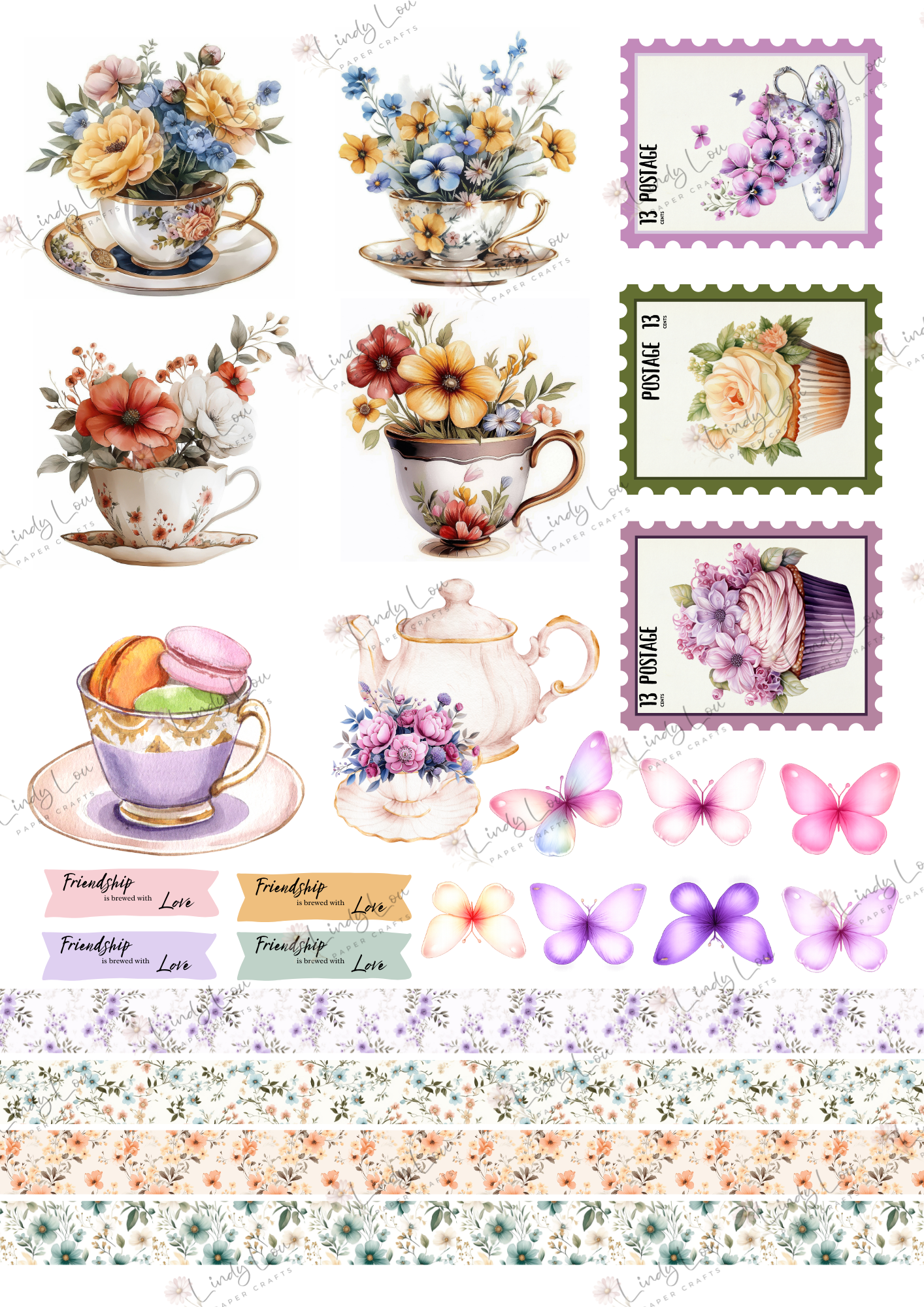 A6 Card Kit - TeaCup Garden