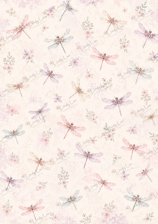 A4 Single Sheet - Blooming Grace - Dancing Dragonflies