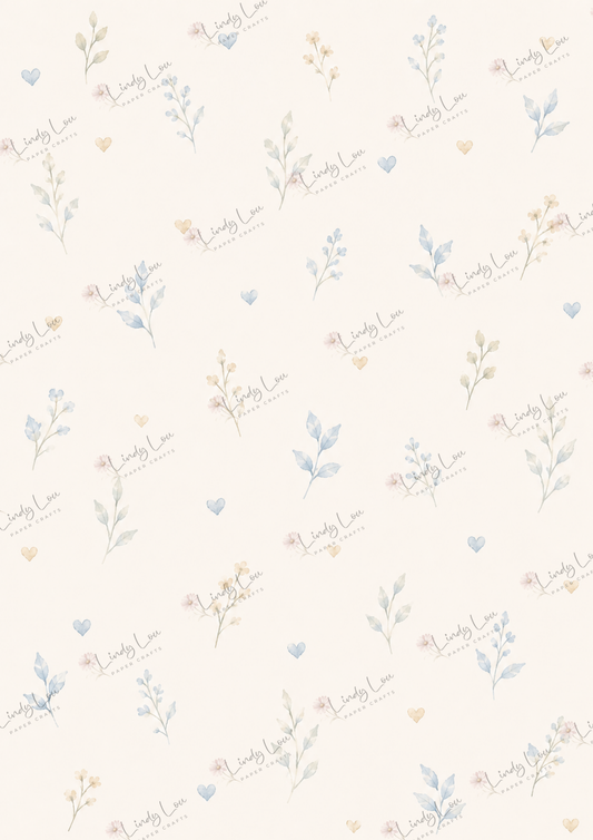 A4 Single Sheet - Baby Boy - Tiny Hearts & Blooms