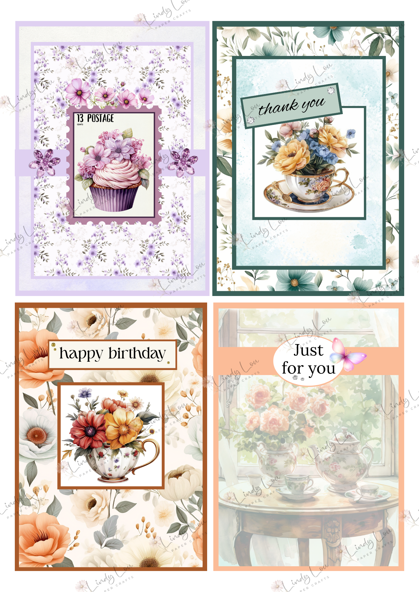 A6 Card Kit - TeaCup Garden
