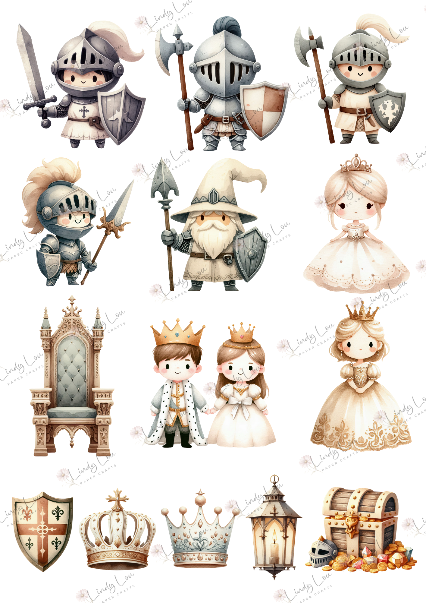 A4 Fussy Cut Sheets  - Knights & Dragons - Royal Court & Brave Knights