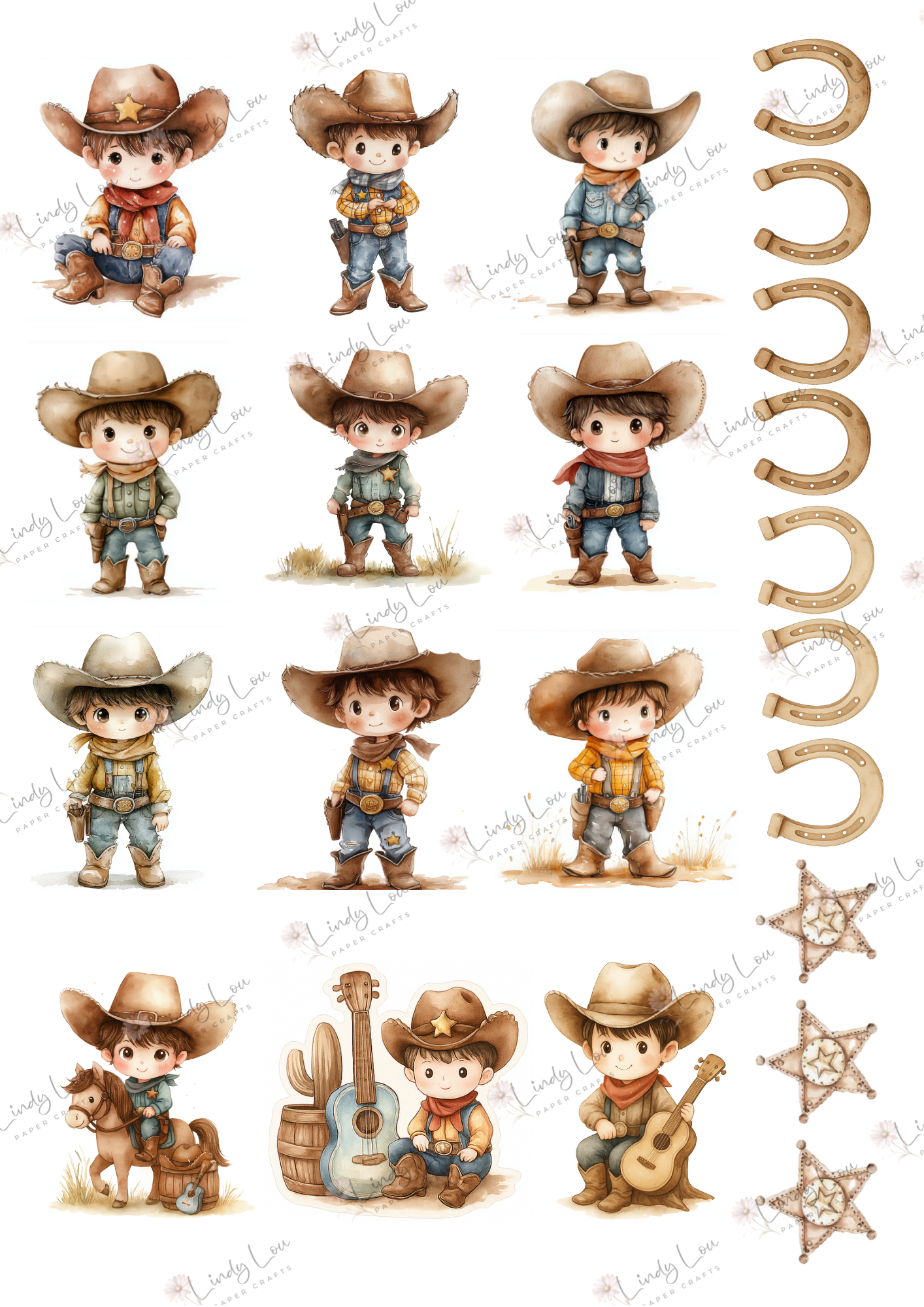 A4 Fussy Cut Sheets - Giddy Up Cowboy - Little Buckaroos