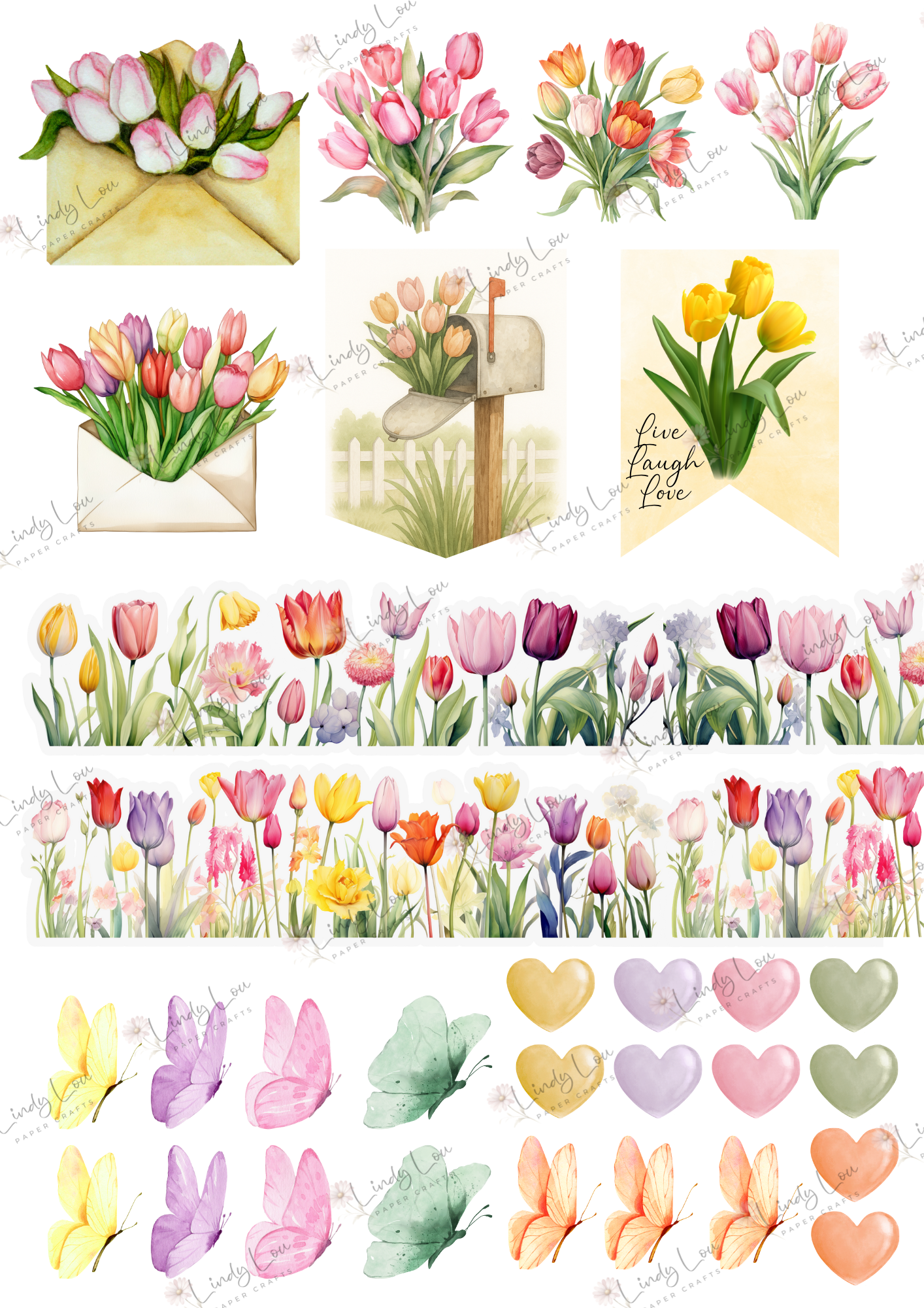 A4 Fussy Cut Sheets - Tip Toe Through The Tulips - Bloom & Flutter