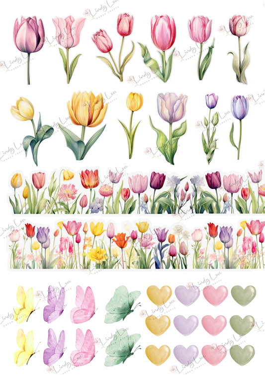 A4 Fussy Cut Sheets - Tip Toe Through The Tulips - Bloom & Flutter