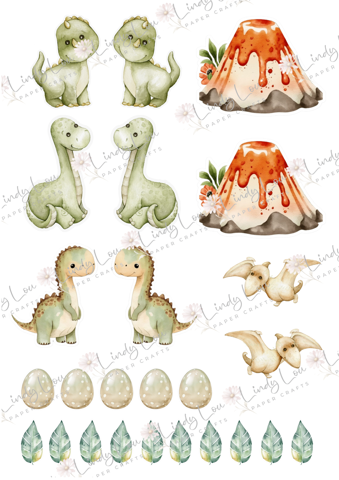 A4 Fussy Cut Sheets - Dino Saurus - Cretaceous Cuties