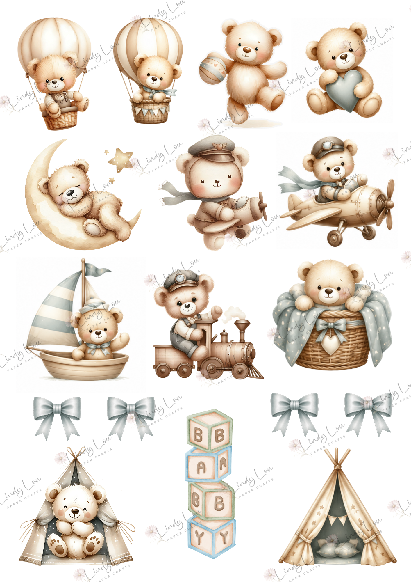 A4 Fussy Cut Sheets - Boho Baby - Bear Adventures
