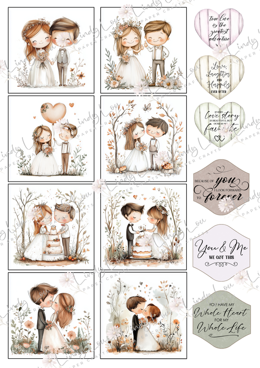 A4 Fussy Cut Sheets - Tied With A Kiss - Kisses & Vows