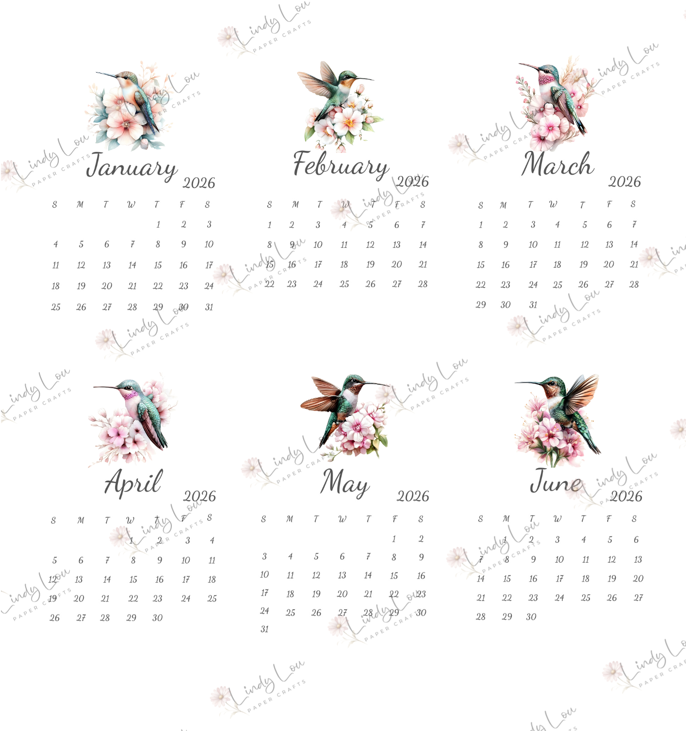 Calendars 2026 - Hummingbirds
