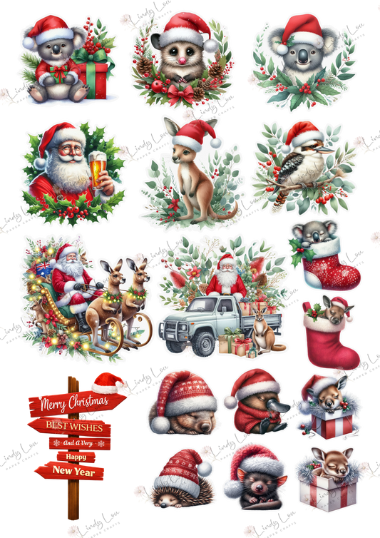 A4 Fussy Cut Sheets  - Aussie Christmas - Aussie Mates