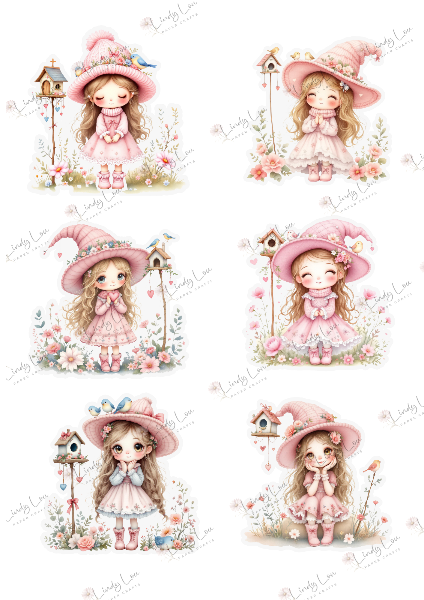 A4 Fussy Cut Sheets - Blossom & Bluebirds - Girls