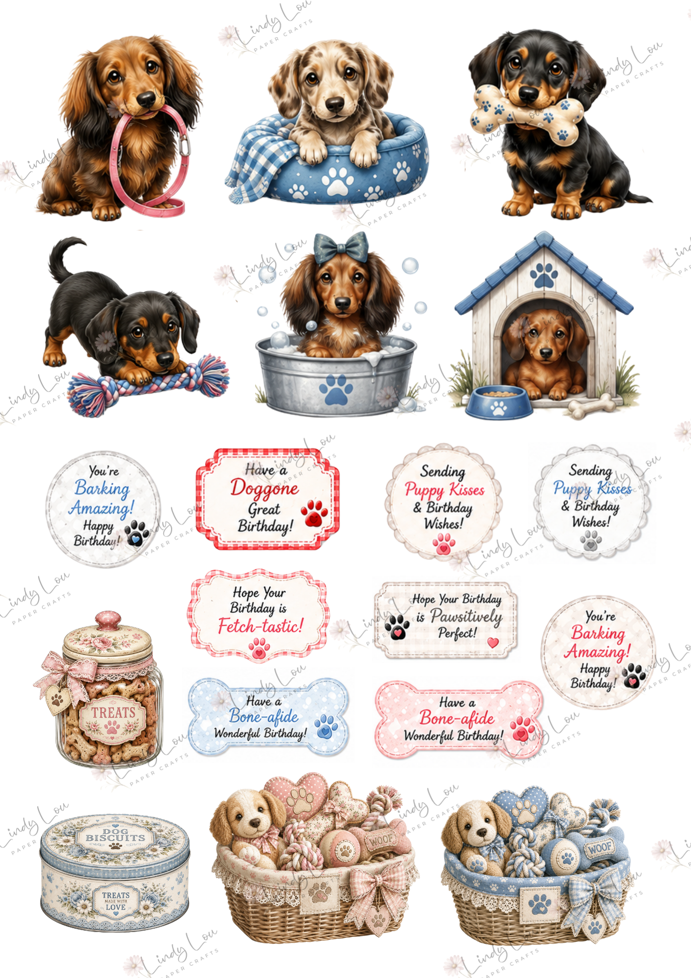 A4 Fussy Cut Sheets  - Barking Adorable - Barking Cute