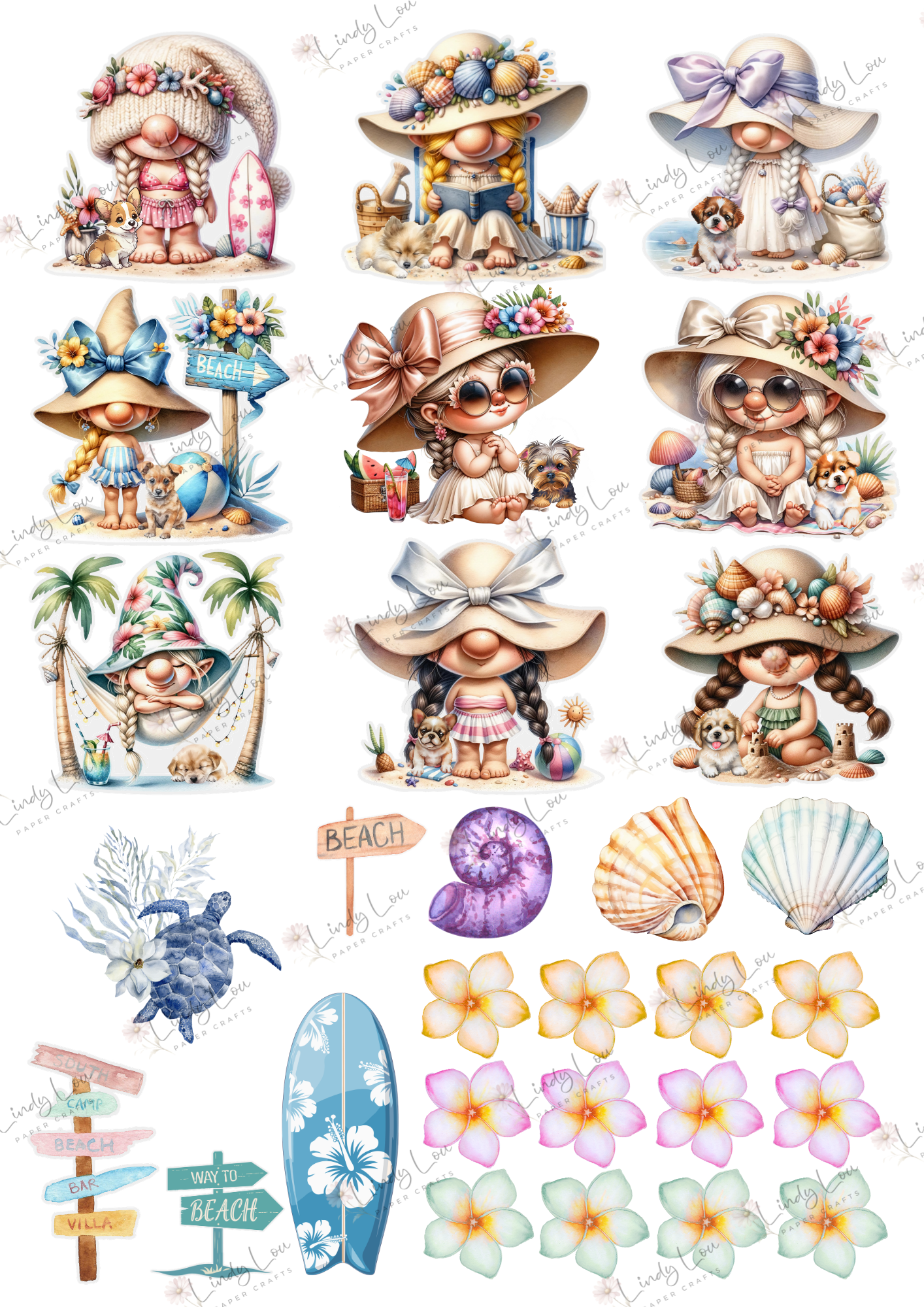 A4 Fusy Cut Sheets- Beach Day Buddies - Beach Babe Cuties