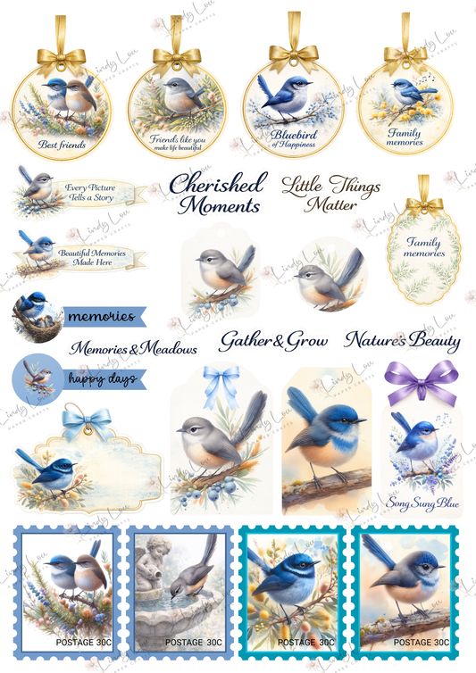 A4 Fussy Cut Sheets  - Bluebirds of Happiness - Bluebird Keepsakes