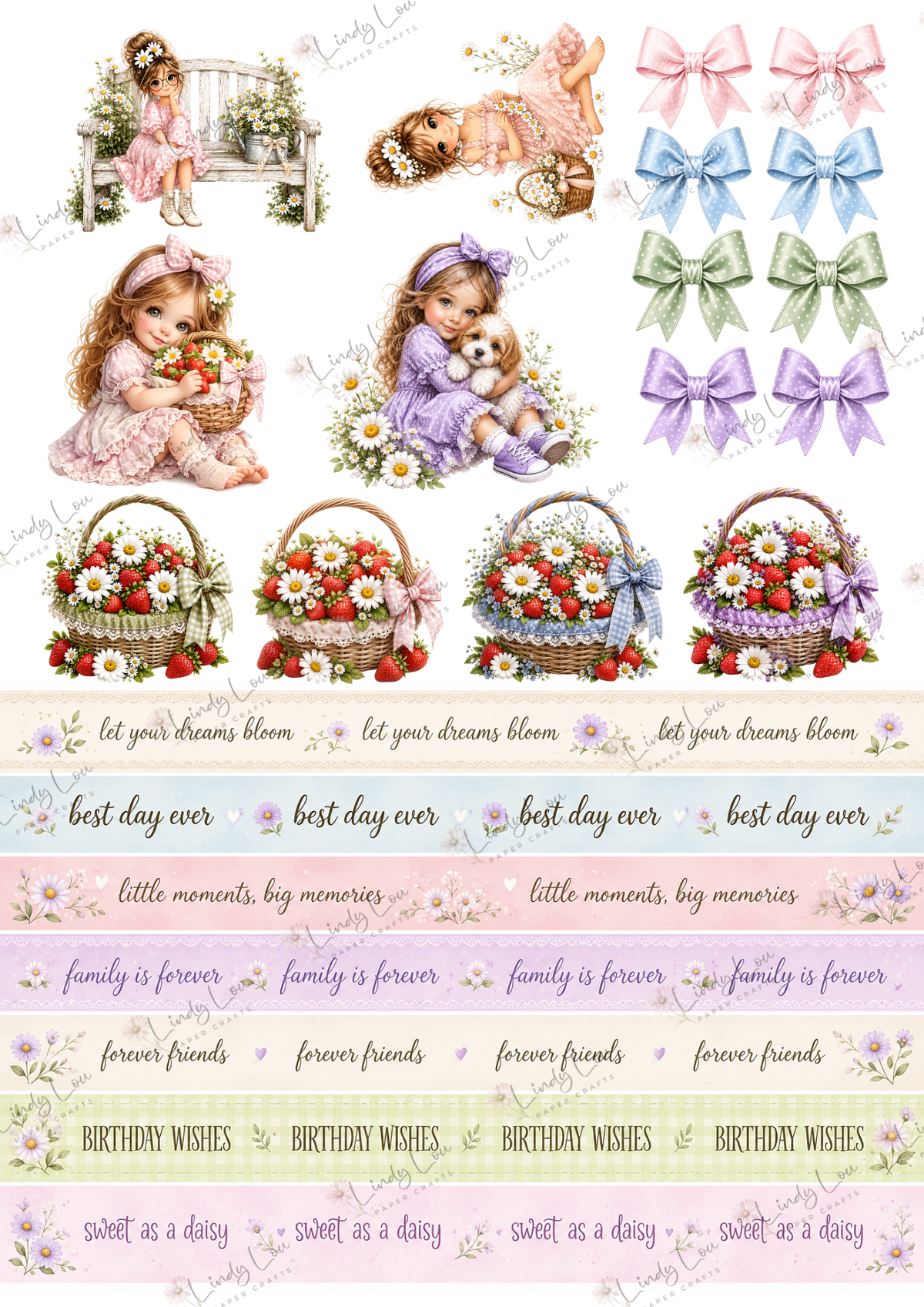 A4 Fussy Cut Sheets - Daisy Girls - Daisy Wishes