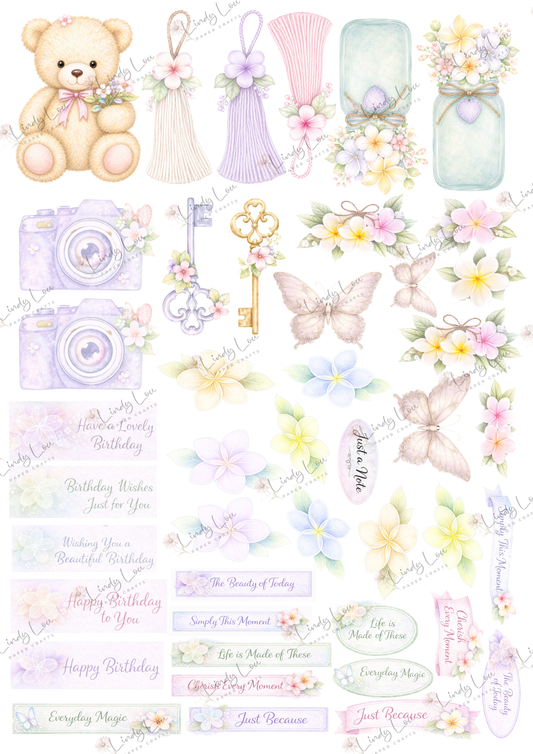 A4 Fussy Cut Sheets  - Softly Spoken - Decorative Delights