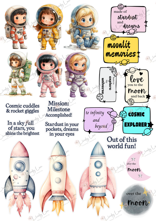 A4 Fussy Cut Sheets - Cosmic Cuties - Galaxy Giggles