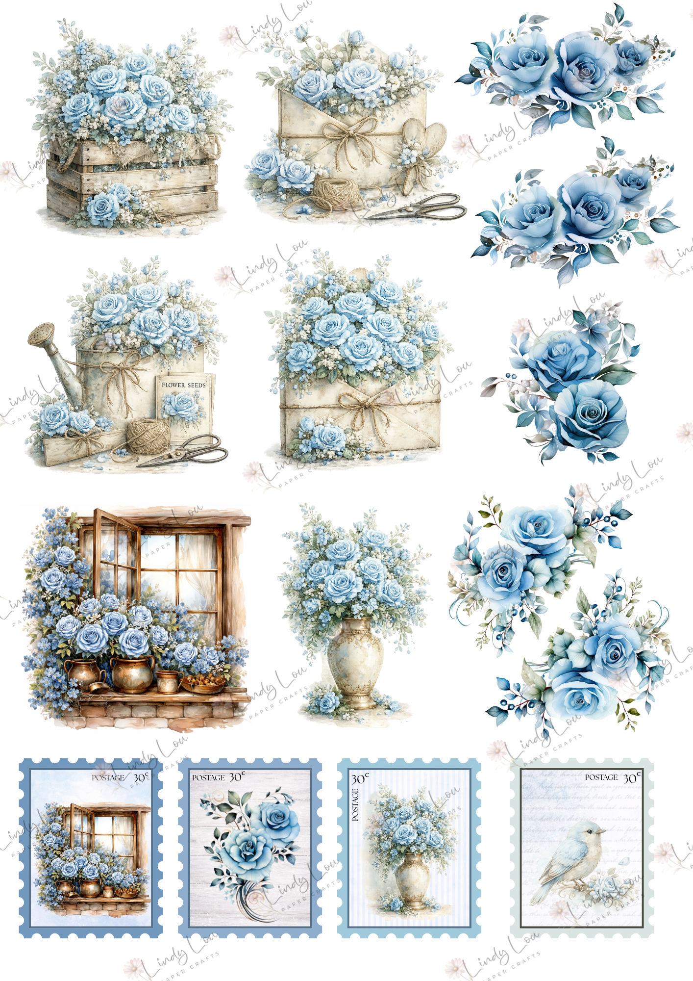 A4 Fusy Cut Sheets- Whispers in Blue - Garden Keepsakes