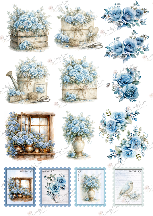 A4 Fusy Cut Sheets- Whispers in Blue - Garden Keepsakes