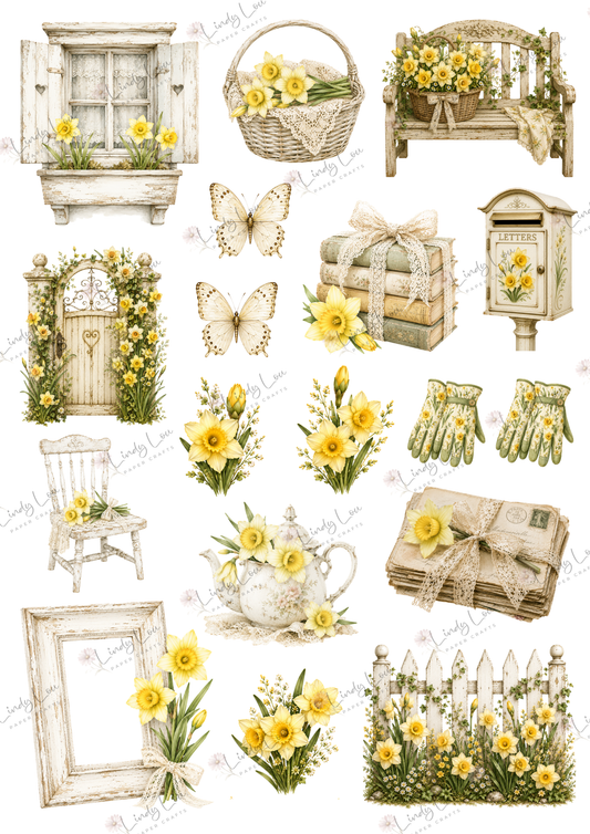 A4 Fussy Cut Sheets  - Mum's Daffodils - Garden Memories