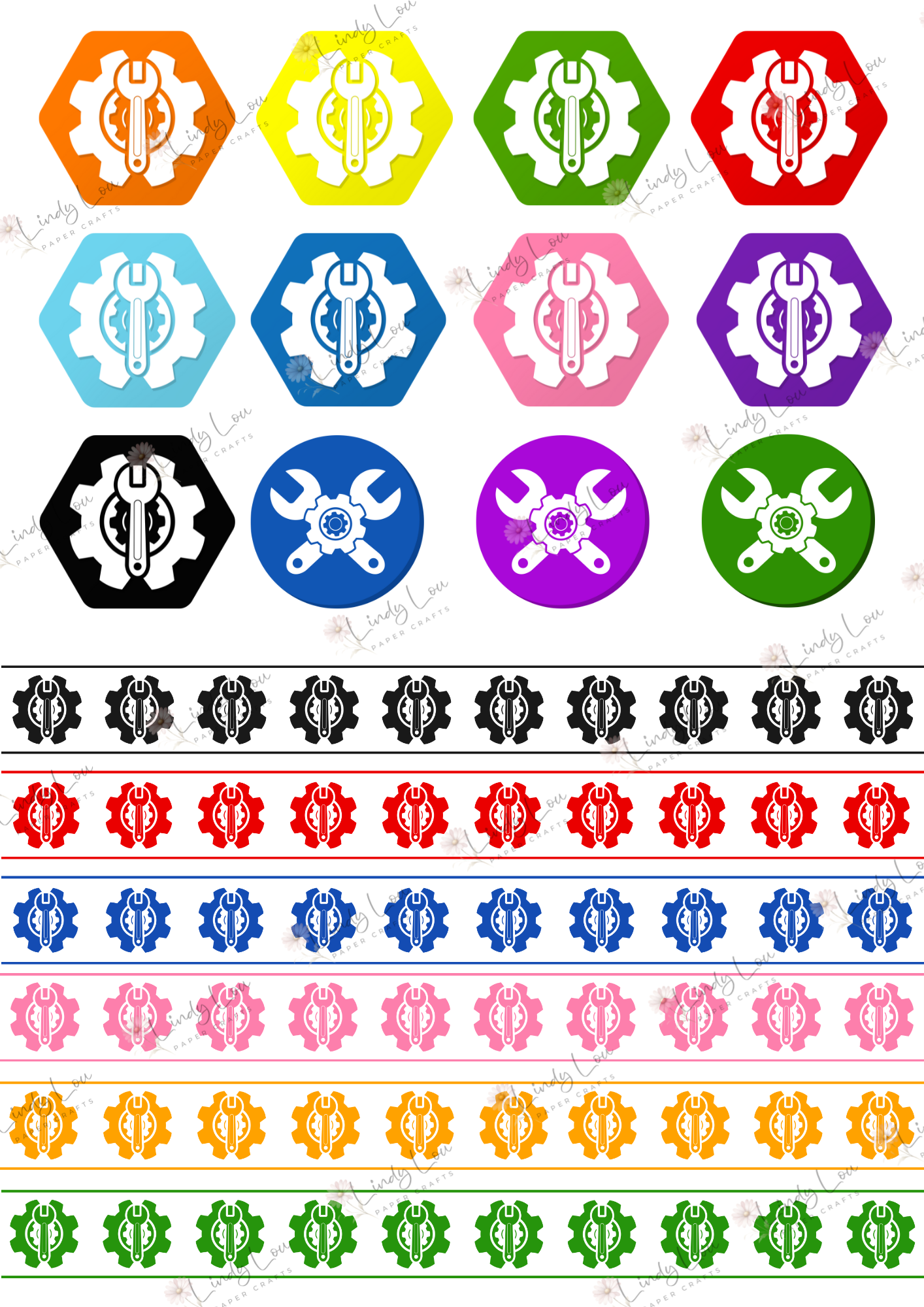 A4 Fussy Cut Sheets  - Robot Squad - Gear Icons