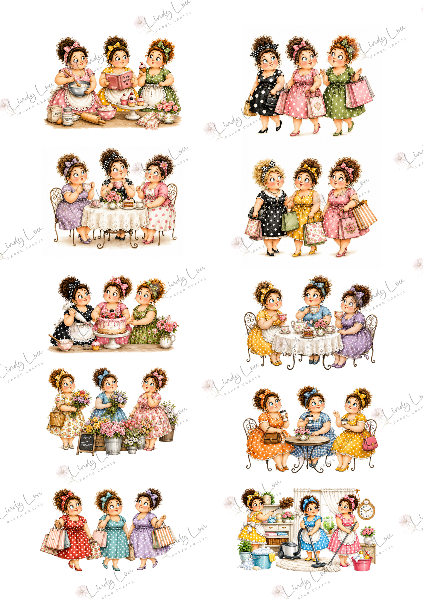 A4 Fussy Cut Sheets  - Devine Divas - Girls Day Out