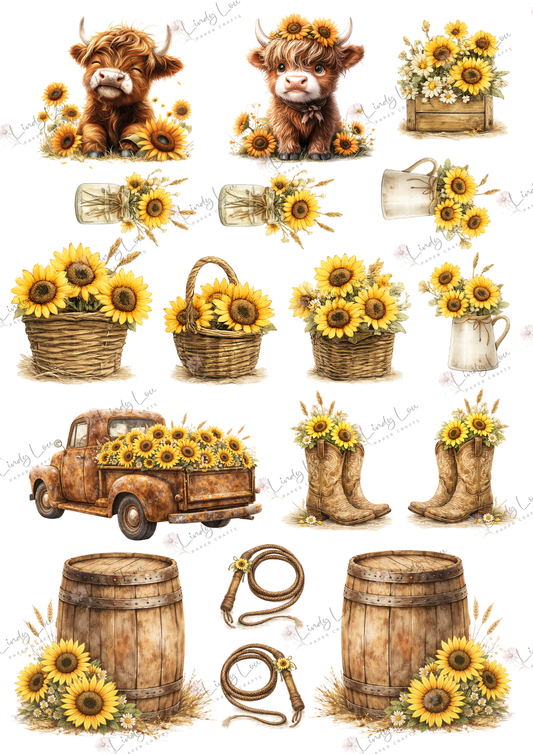 A4 Fussy Cut Sheets  - Sunshine & Moo - Moo-tiful Moments