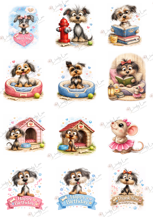 A4 Fussy Cut Sheets - Pawsitively Adorable - Puppy Adventures