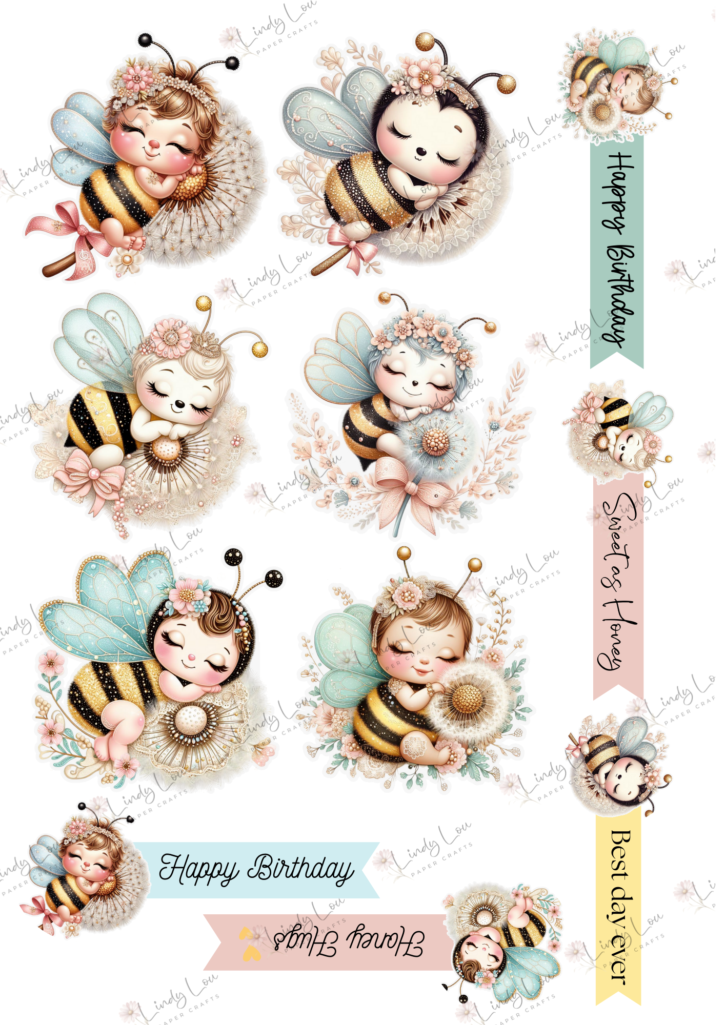 A4 Fussy Cut Sheets  - Little Bee - Sweet as Honey